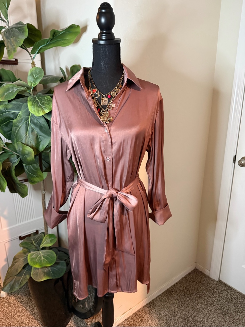 LBLC The Label Satin Shirt Dress - Dusty Mauve